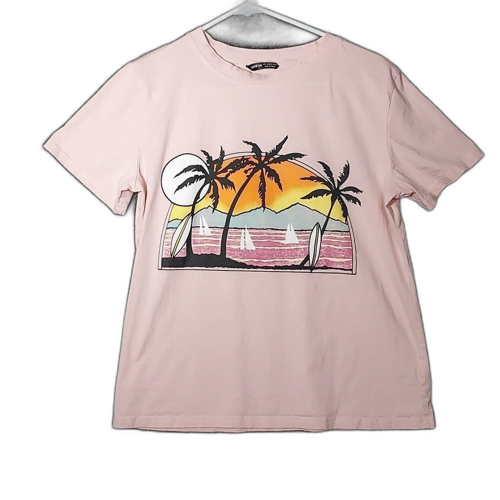 Shein Pink Graphic Tee Shirt T-Shirt Women's Size Large
